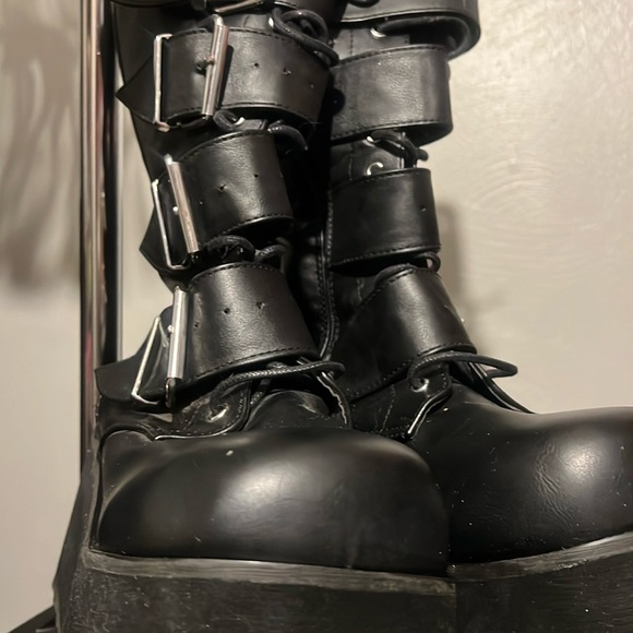 Black tall Demonia Platform Boots with Buckles🖤 - Picture 8 of 9